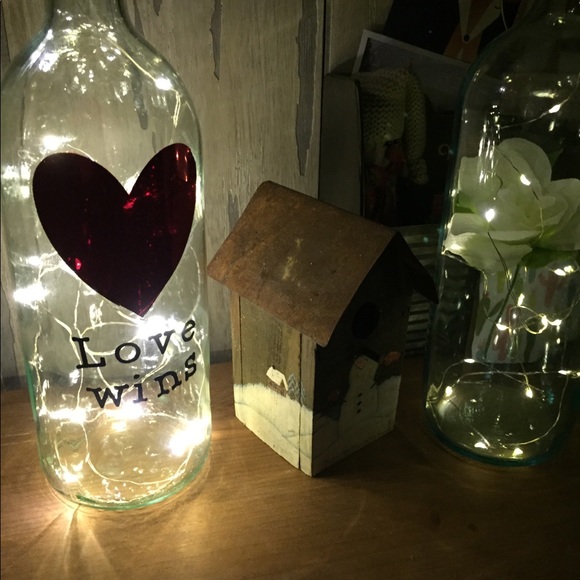 Hand Crafted- ‘Love Wins’ Heart wine bottle lantern - Picture 9 of 10